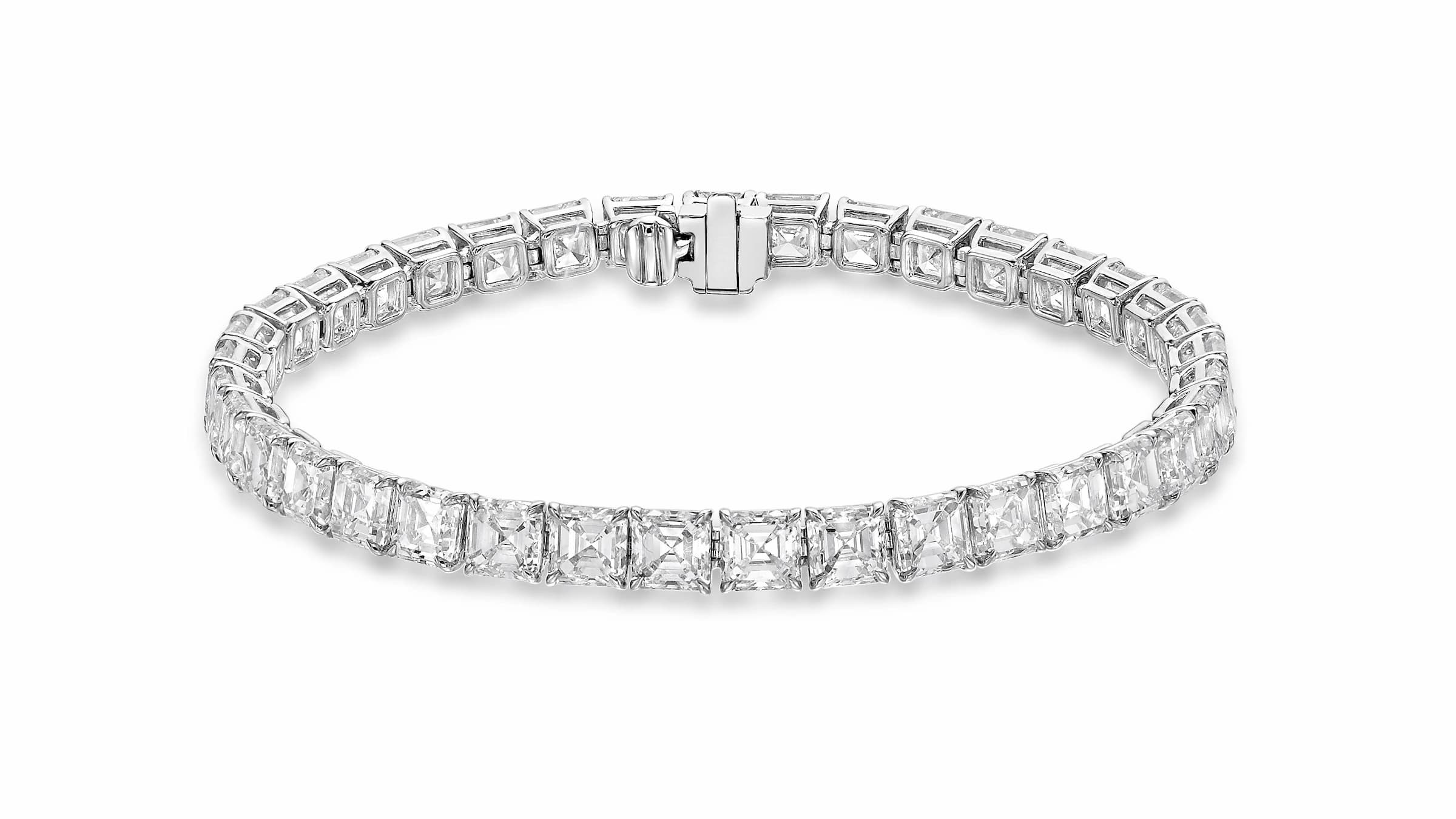 White gold diamond bracelet on neutral background