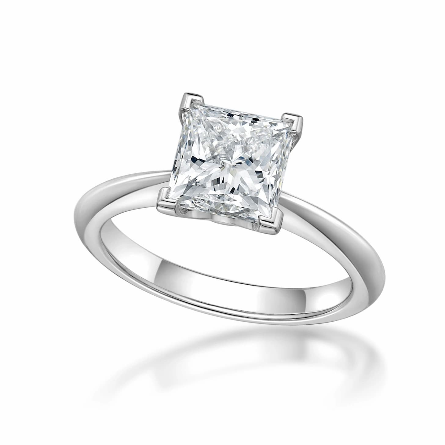 Princess cut engagement ring with corner claw setting